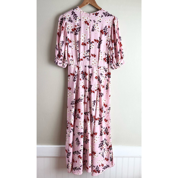 by TiMo Pink Floral Midi Dress Short Puff Sleeves‎ Bloom 50s Print, Size Small - Picture 12 of 16